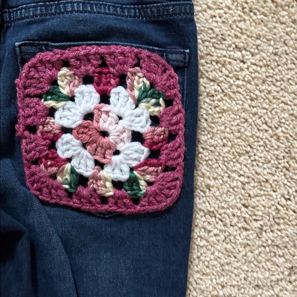 Upcycled with Granny squares Cat & Jack Dark Blue Stretch Jeans - Picture 4 of 8